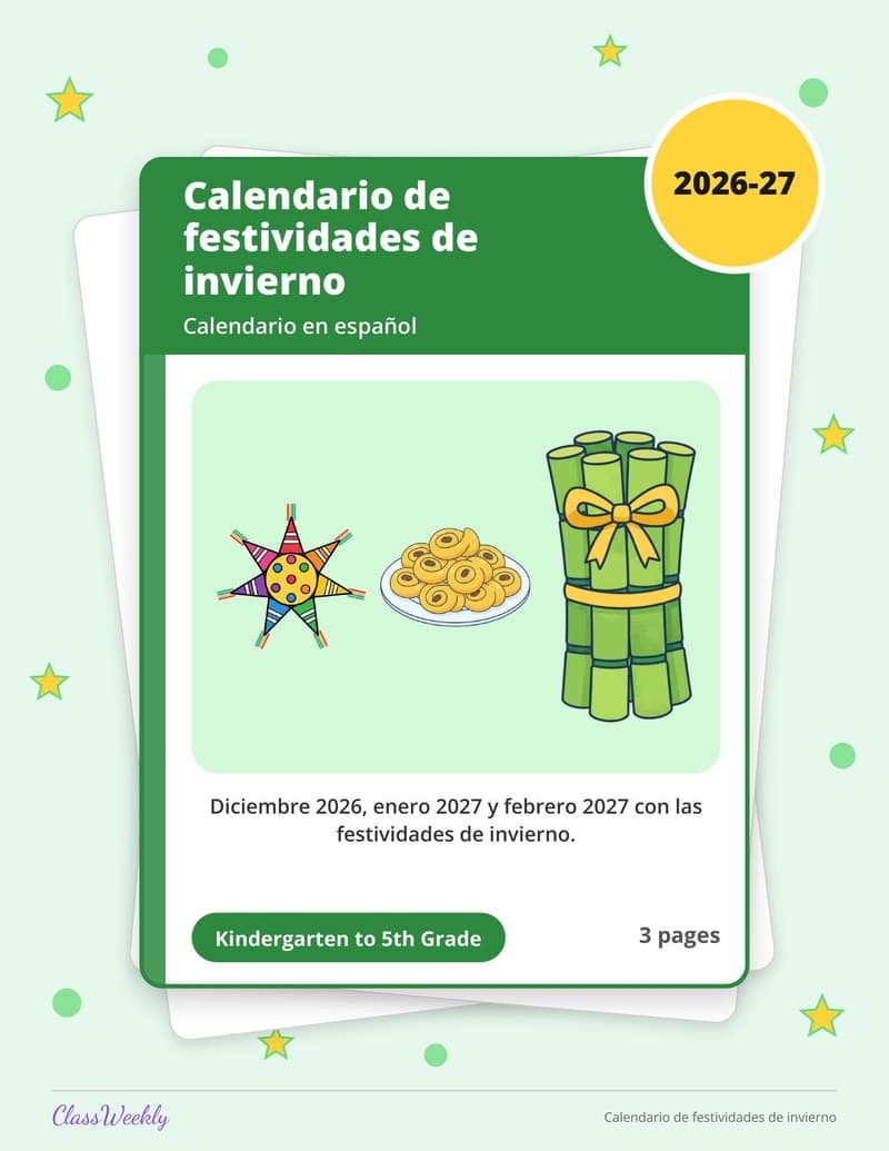 Calendario de festividades de invierno - 3rd Grade Calendars printable preview