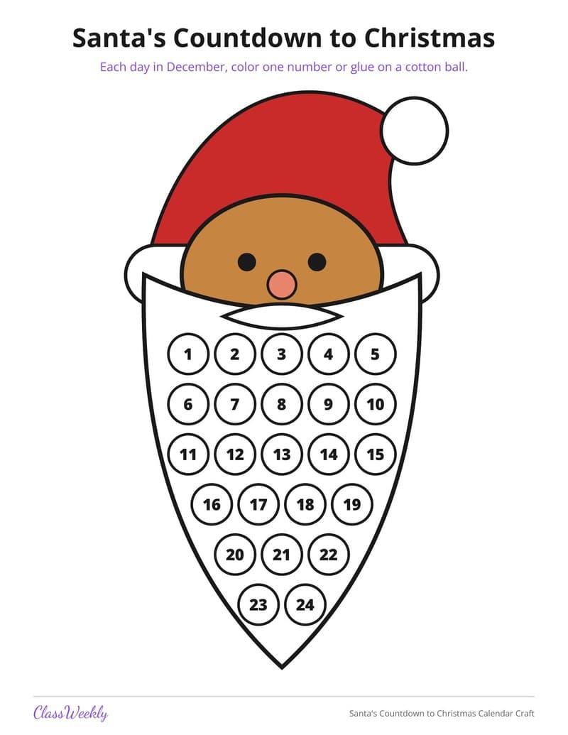 Santa's Countdown to Christmas Calendar Craft - 2nd Grade Calendars printable preview