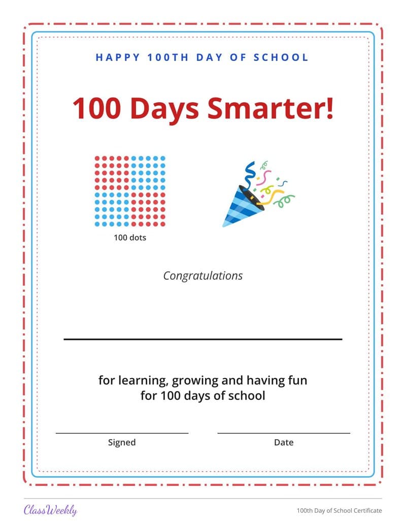 100th Day of School Certificate - 2nd Grade Certificates and Awards printable preview