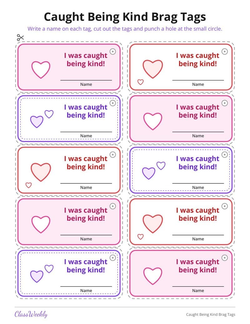 Caught Being Kind Brag Tags - Kindergarten Certificates and Awards worksheet preview