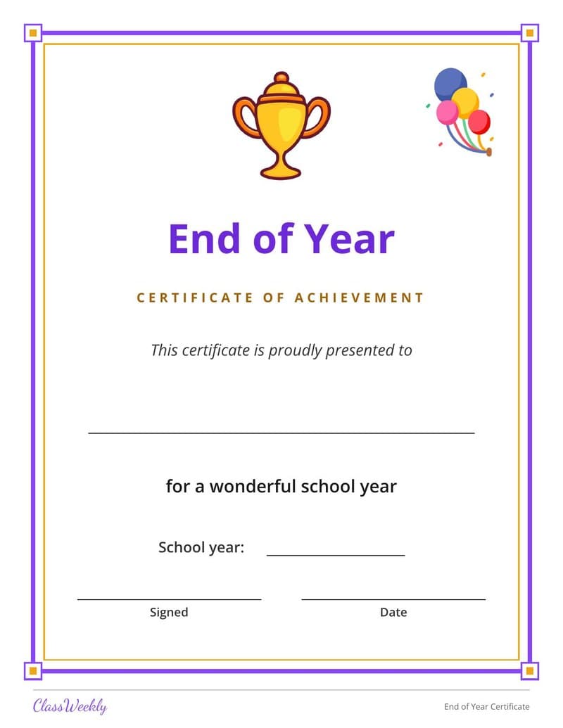 End of Year Certificate - Kindergarten Certificates and Awards worksheet preview