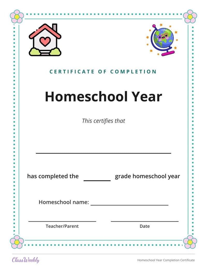 Homeschool Year Completion Certificate - Kindergarten Certificates and Awards worksheet preview