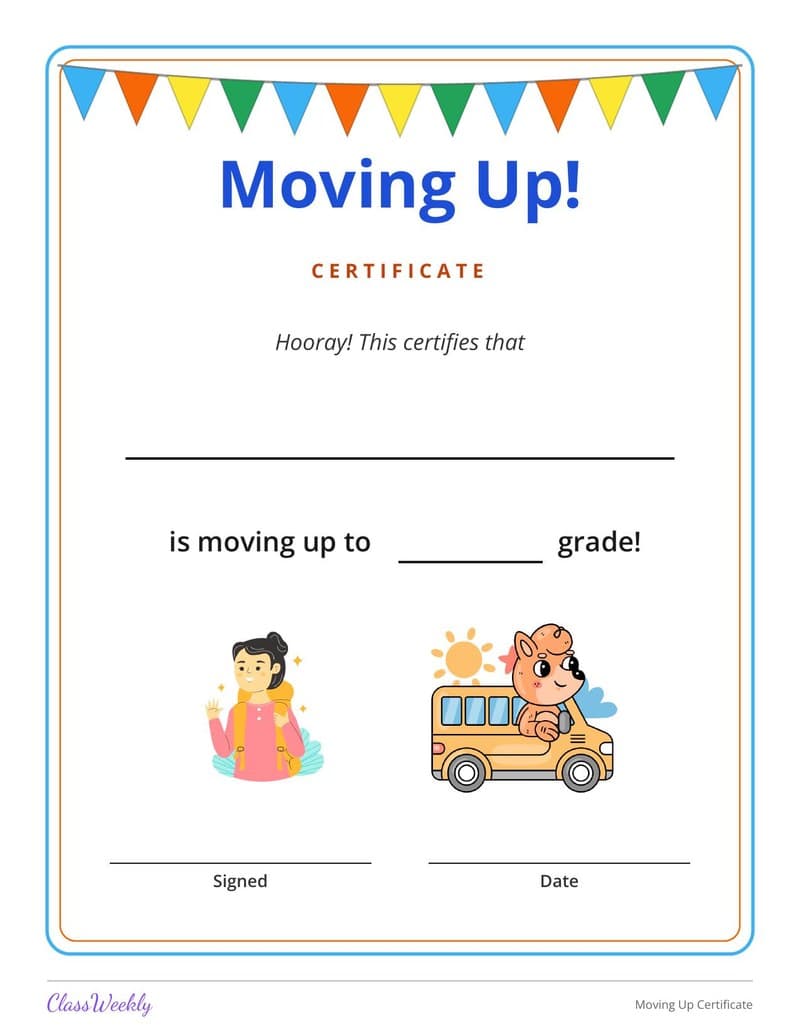 Moving Up Certificate - Kindergarten Certificates and Awards worksheet preview