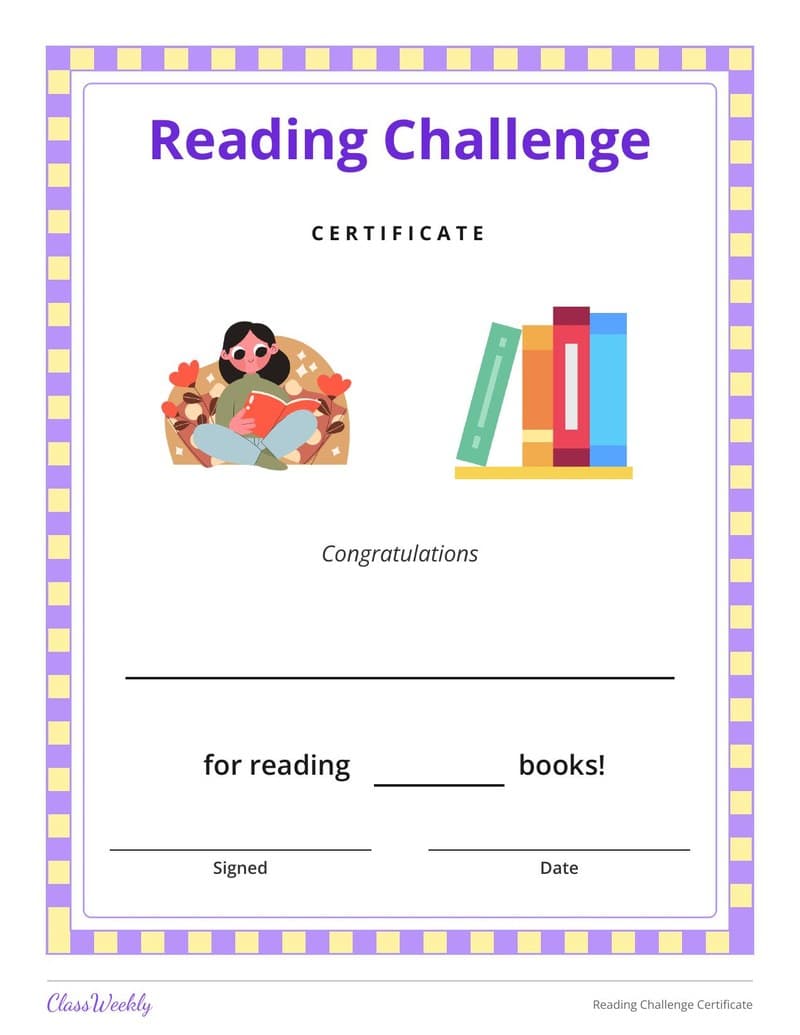 Reading Challenge Certificate - Kindergarten Certificates and Awards worksheet preview