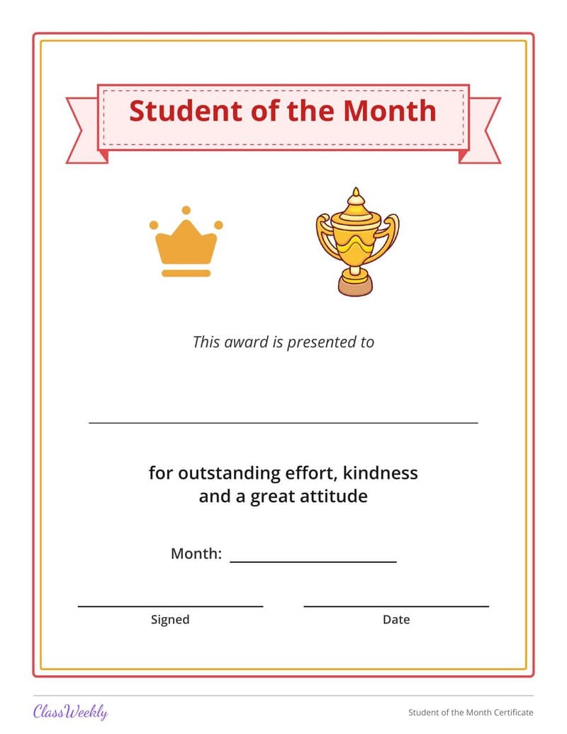 Student of the Month Certificate - 2nd Grade Certificates and Awards printable preview