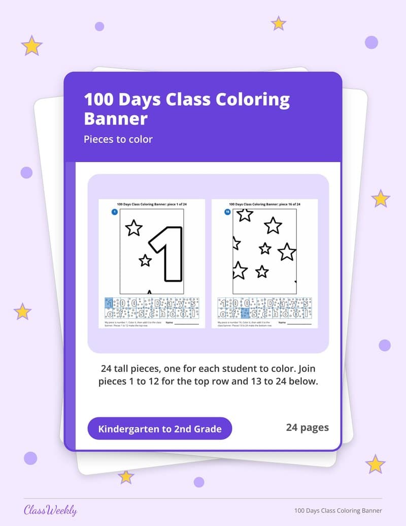 100 Days Class Coloring Banner - 2nd Grade Classroom Setup printable preview