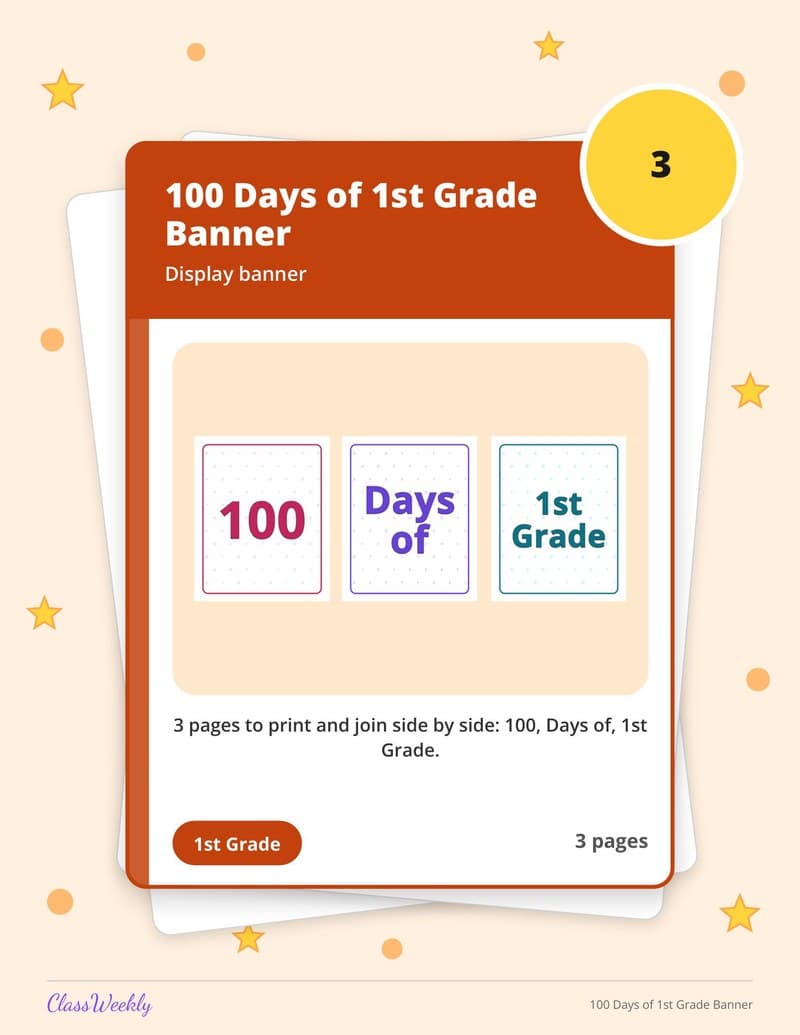 100 Days of 1st Grade Banner - Kindergarten Classroom Setup printable preview