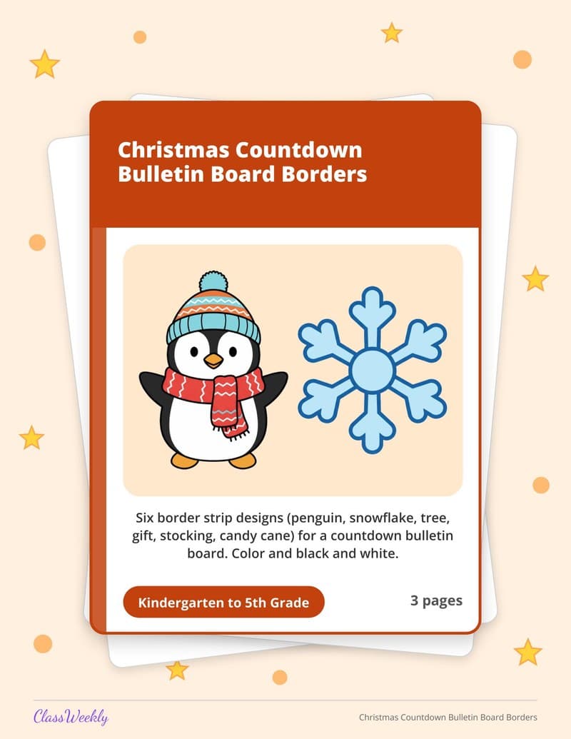 Christmas Countdown Bulletin Board Borders - 4th Grade Classroom Setup printable preview