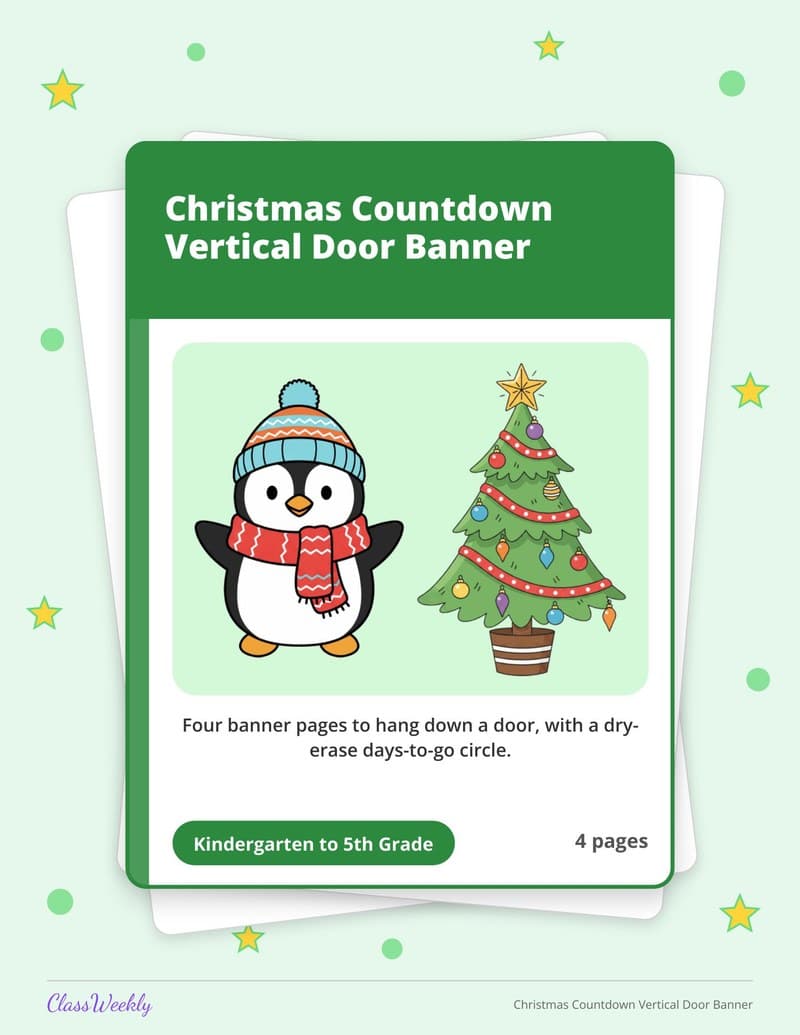 Christmas Countdown Vertical Door Banner - 3rd Grade Classroom Setup printable preview