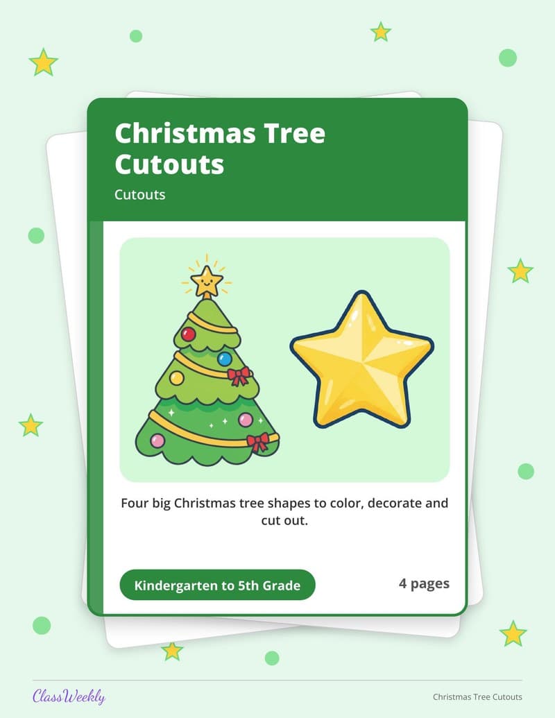 Christmas Tree Cutouts - 3rd Grade Classroom Setup printable preview