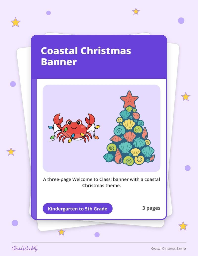 Coastal Christmas Banner - 3rd Grade Classroom Setup printable preview