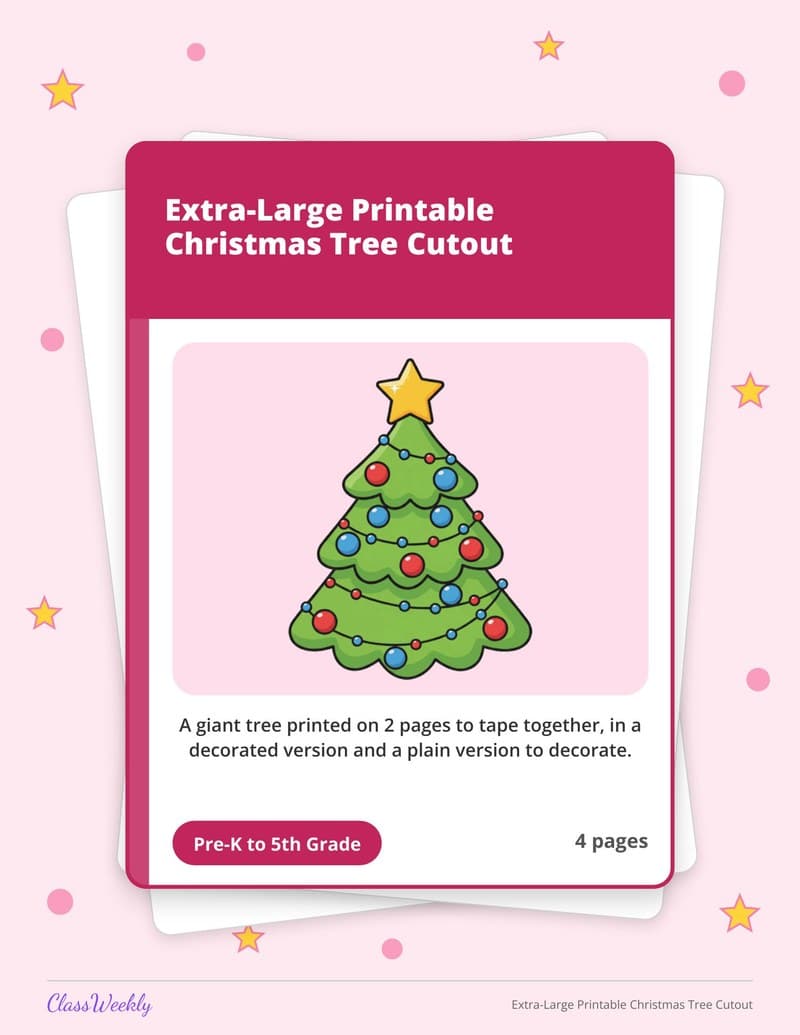 Extra-Large Printable Christmas Tree Cutout - 4th Grade Classroom Setup printable preview