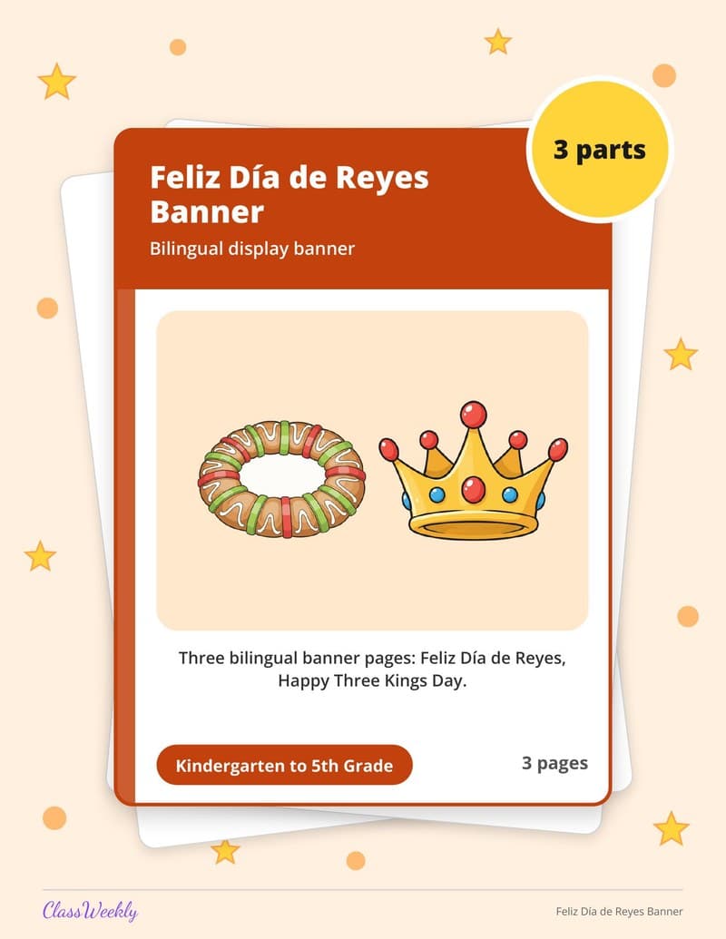 Feliz Día de Reyes Banner - 3rd Grade Classroom Setup printable preview