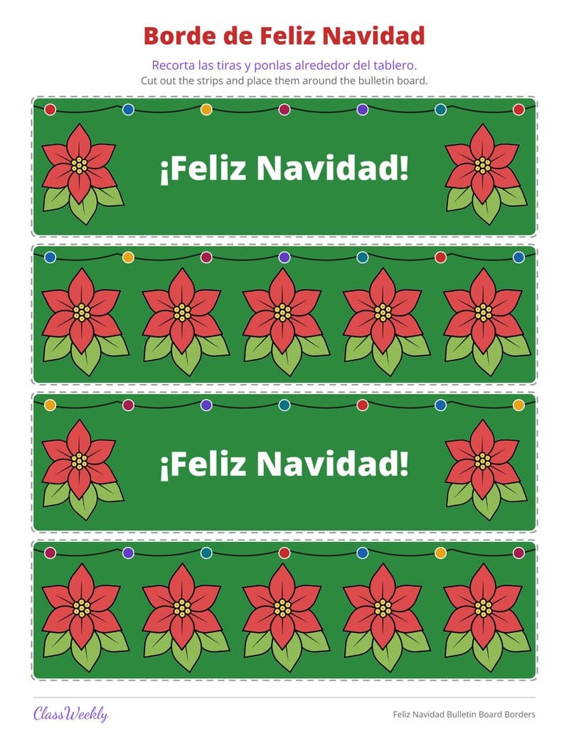 Feliz Navidad Bulletin Board Borders - 3rd Grade Classroom Setup printable preview