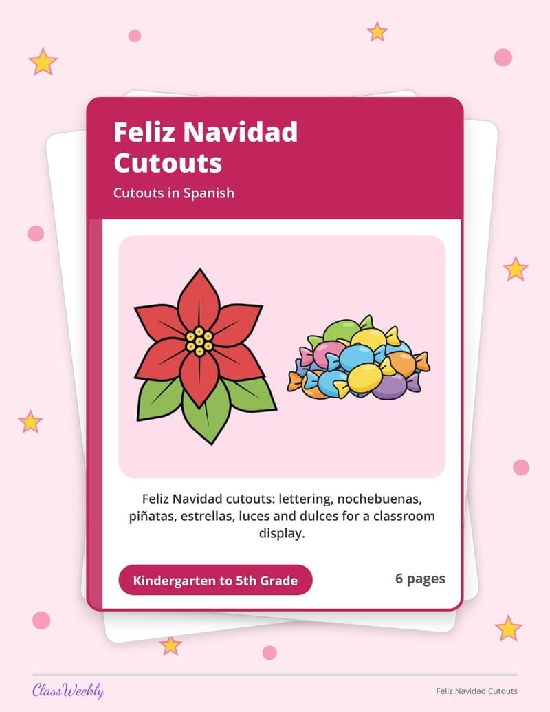 Feliz Navidad Cutouts - 4th Grade Classroom Setup printable preview