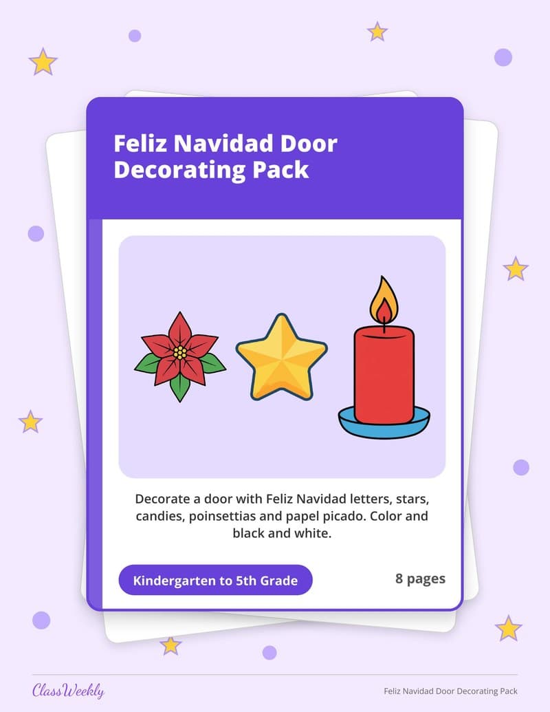 Feliz Navidad Door Decorating Pack - 3rd Grade Classroom Setup printable preview