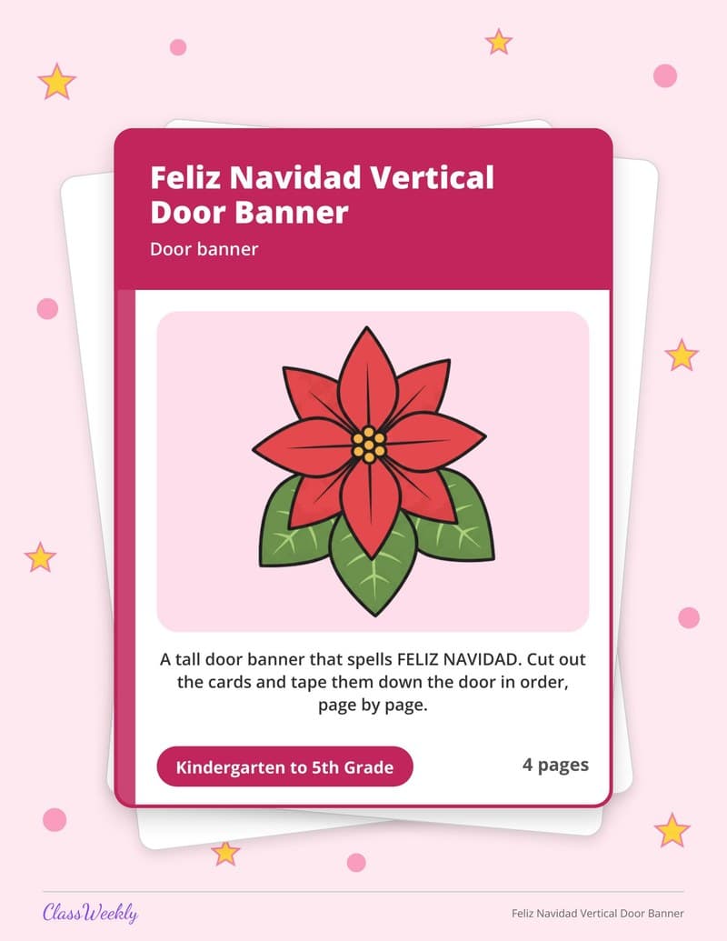 Feliz Navidad Vertical Door Banner - 4th Grade Classroom Setup printable preview