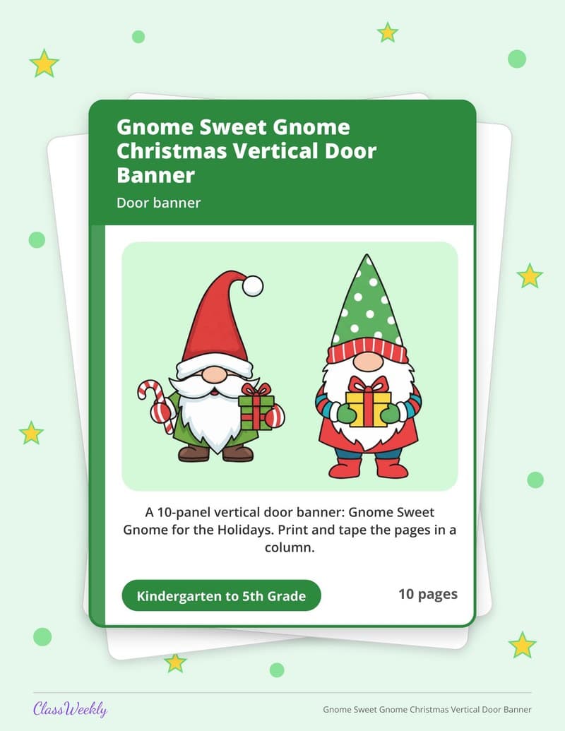 Gnome Sweet Gnome Christmas Vertical Door Banner - 4th Grade Classroom Setup printable preview