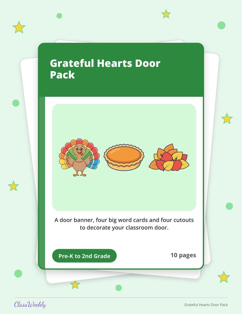 Grateful Hearts Door Pack - Kindergarten Classroom Setup printable preview