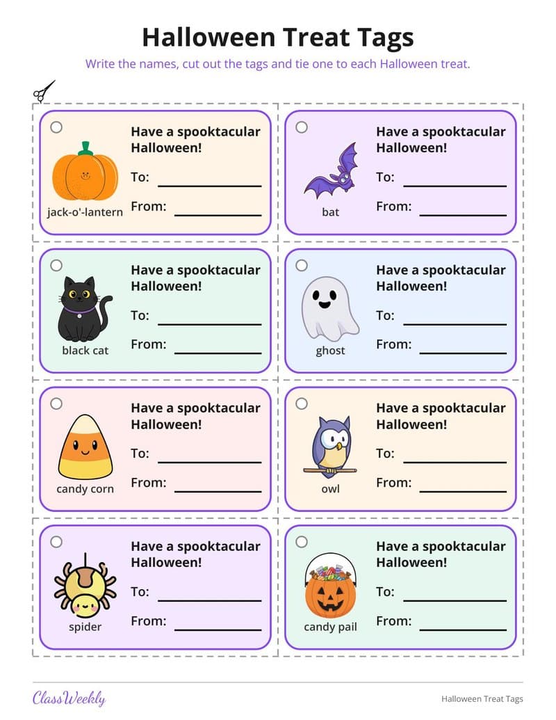 Halloween Treat Tags - Kindergarten Classroom Setup printable preview