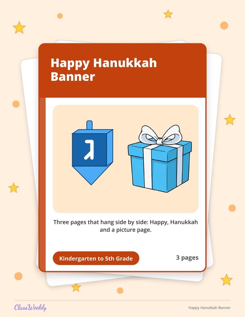 Happy Hanukkah Banner - 3rd Grade Classroom Setup printable preview