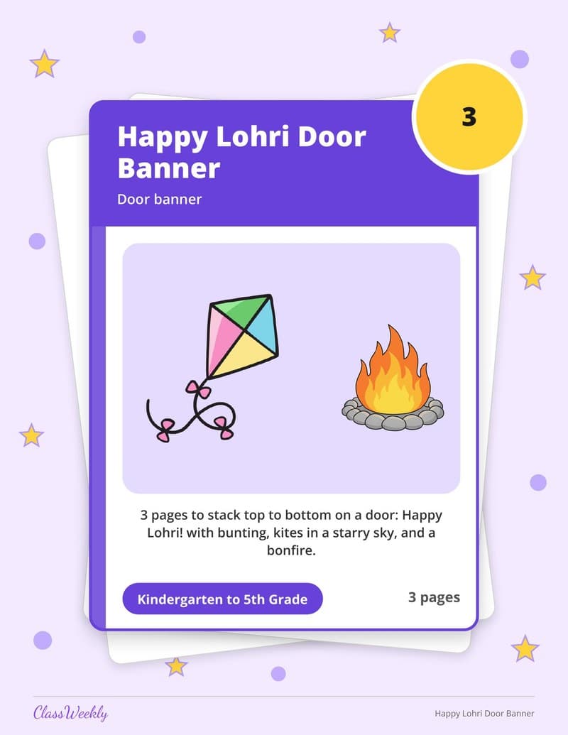 Happy Lohri Door Banner - 3rd Grade Classroom Setup printable preview