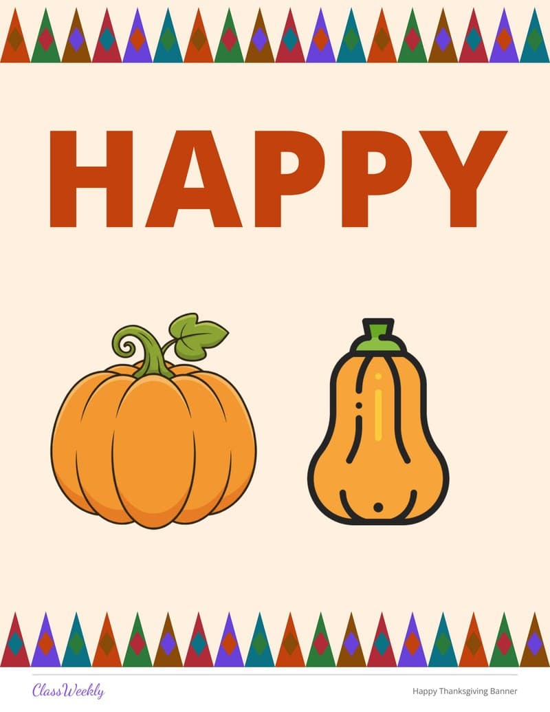 Happy Thanksgiving Banner - Kindergarten Classroom Setup printable preview