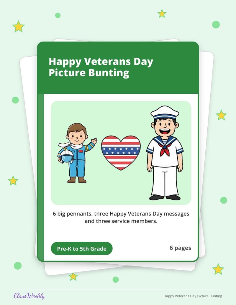 Happy Veterans Day Picture Bunting - Kindergarten Classroom Setup printable preview