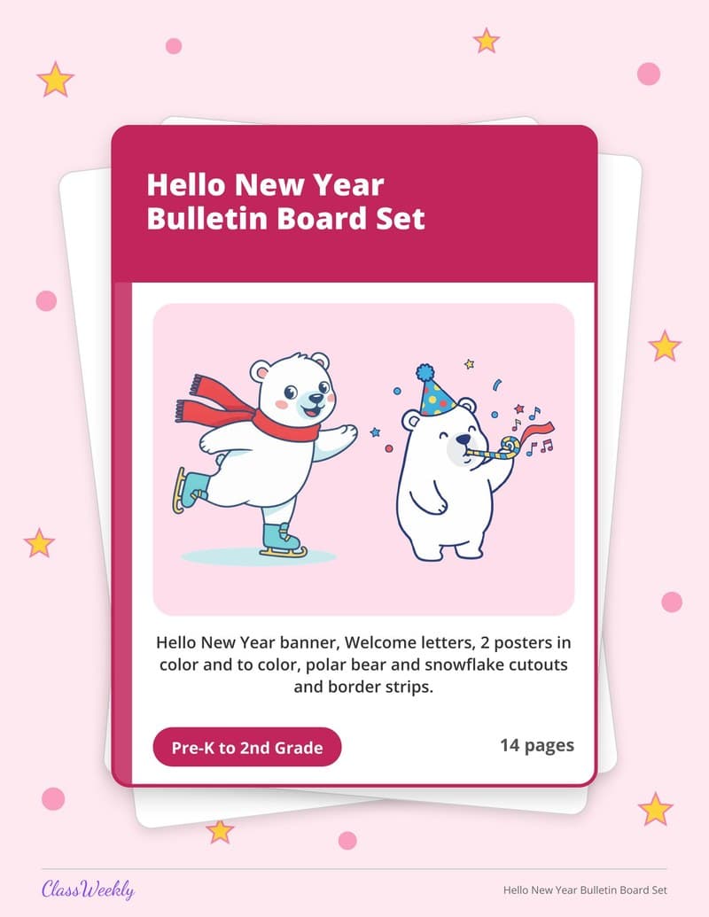 Hello New Year Bulletin Board Set - Kindergarten Classroom Setup printable preview