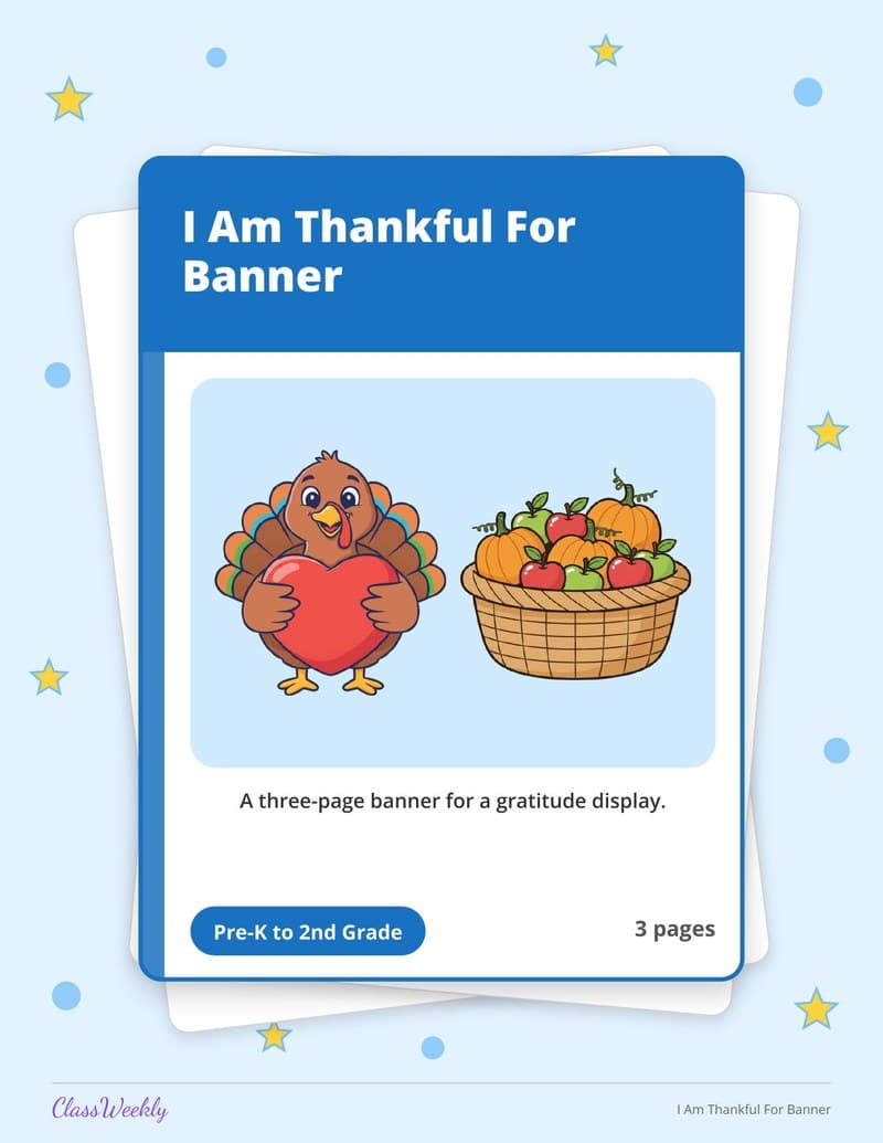 I Am Thankful For Banner - 2nd Grade Classroom Setup printable preview