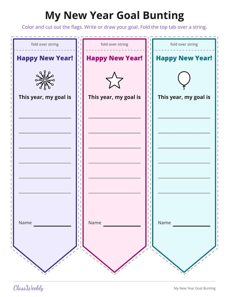 My New Year Goal Bunting - Kindergarten Classroom Setup printable preview