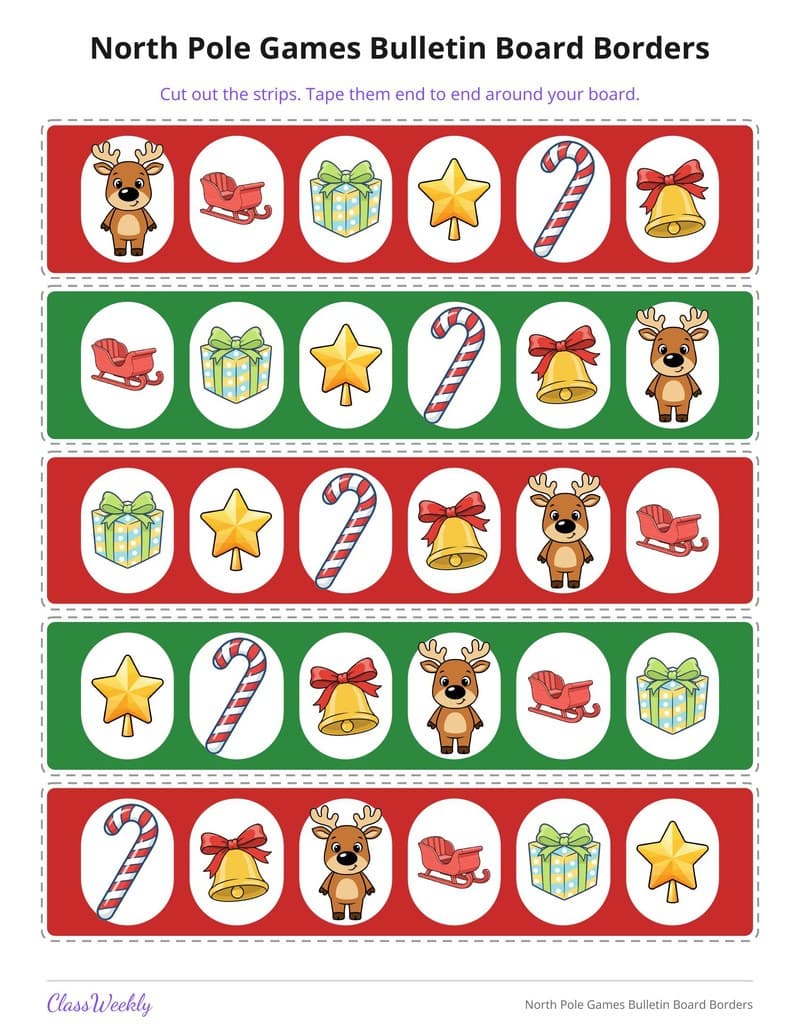 North Pole Games Bulletin Board Borders - Kindergarten Classroom Setup printable preview