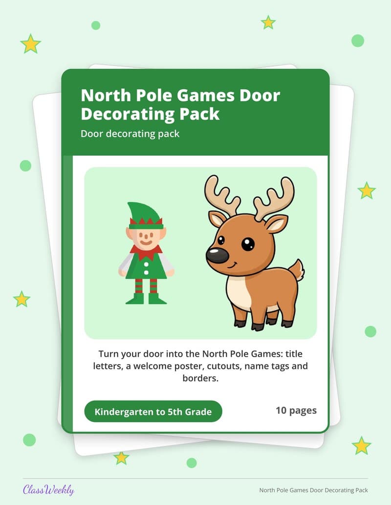 North Pole Games Door Decorating Pack - 3rd Grade Classroom Setup printable preview
