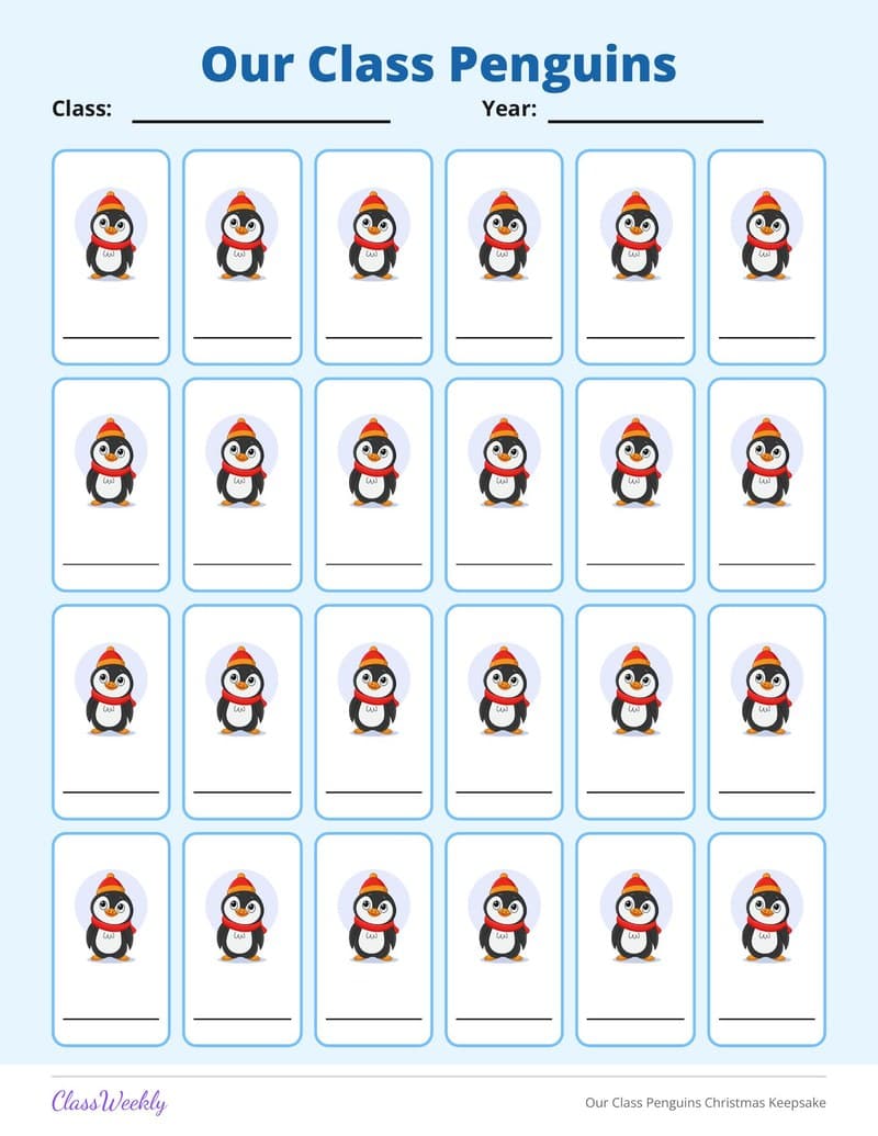 Our Class Penguins Christmas Keepsake - 2nd Grade Classroom Setup printable preview