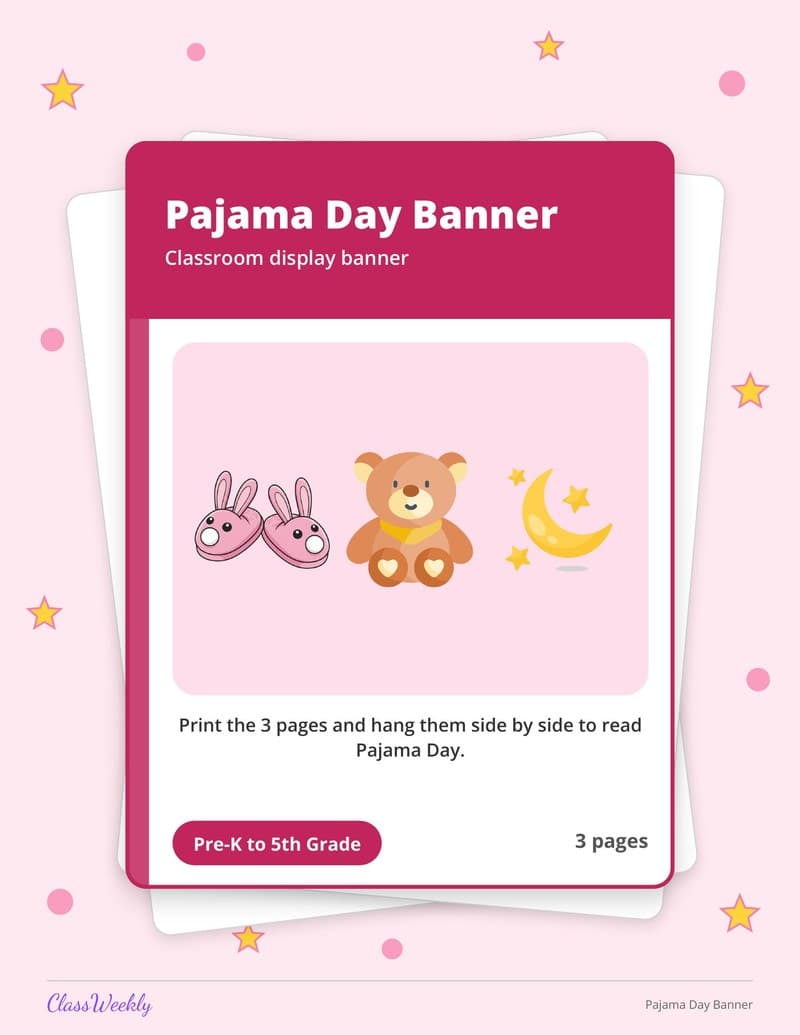 Pajama Day Banner - 3rd Grade Classroom Setup printable preview