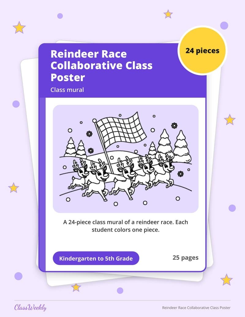 Reindeer Race Collaborative Class Poster - 4th Grade Classroom Setup printable preview