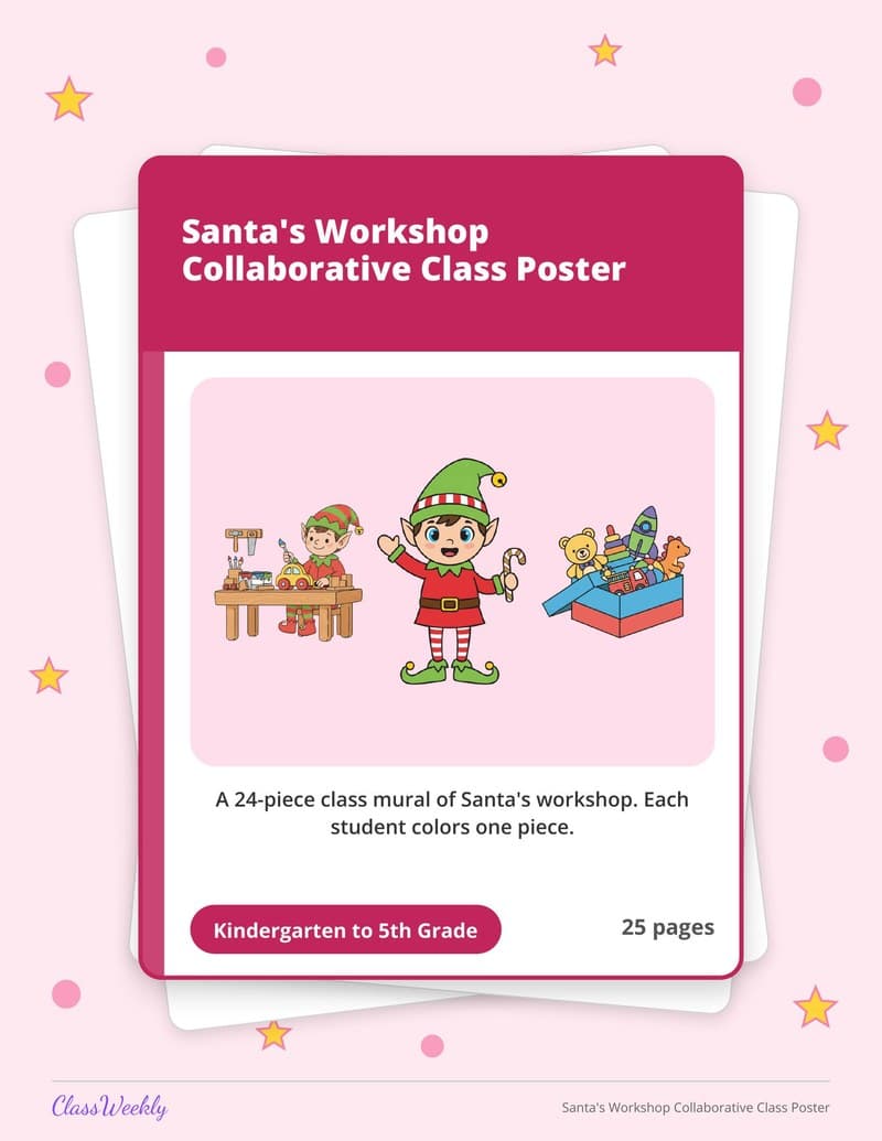 Santa's Workshop Collaborative Class Poster - 3rd Grade Classroom Setup printable preview