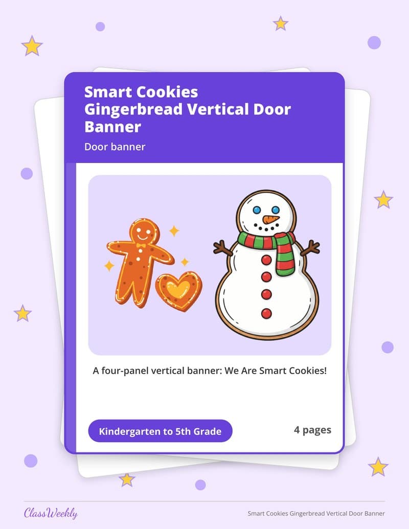 Smart Cookies Gingerbread Vertical Door Banner - 4th Grade Classroom Setup printable preview