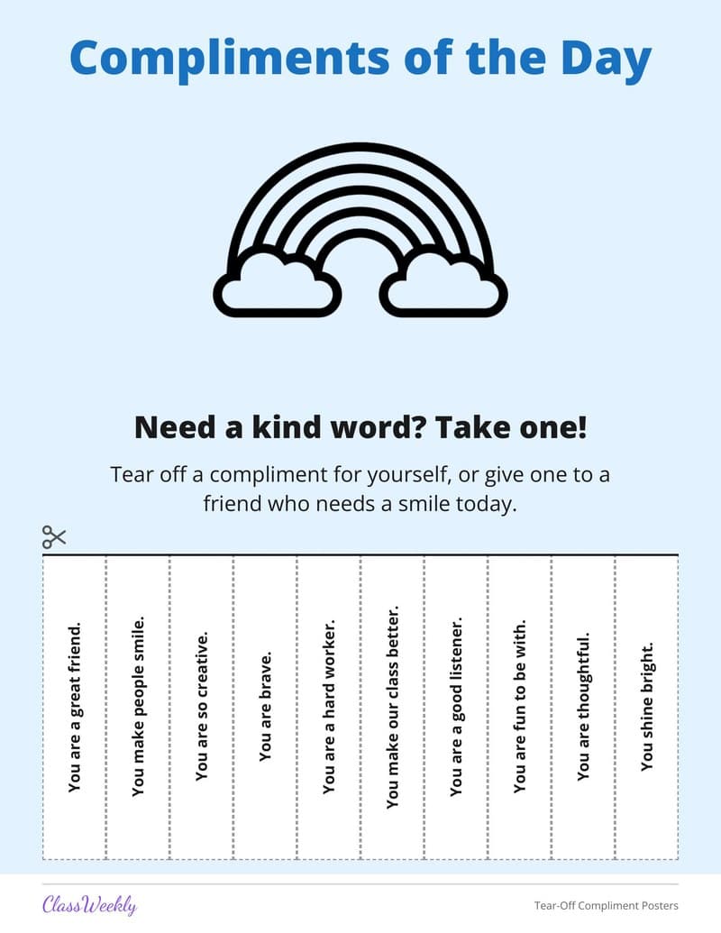 Tear-Off Compliment Posters - 2nd Grade Classroom Setup printable preview