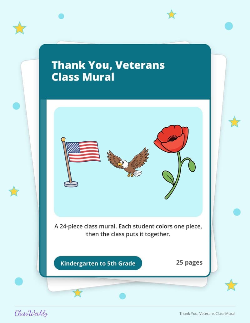 Thank You, Veterans Class Mural - 2nd Grade Classroom Setup printable preview