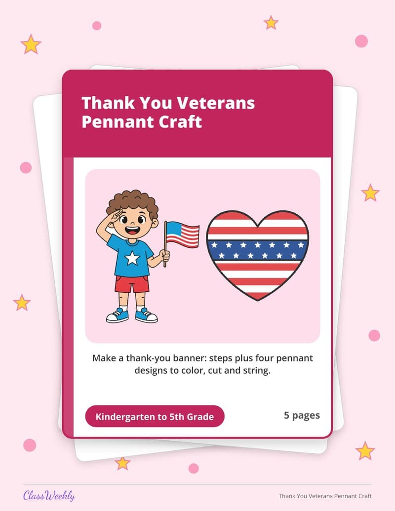 Thank You Veterans Pennant Craft - 2nd Grade Classroom Setup printable preview