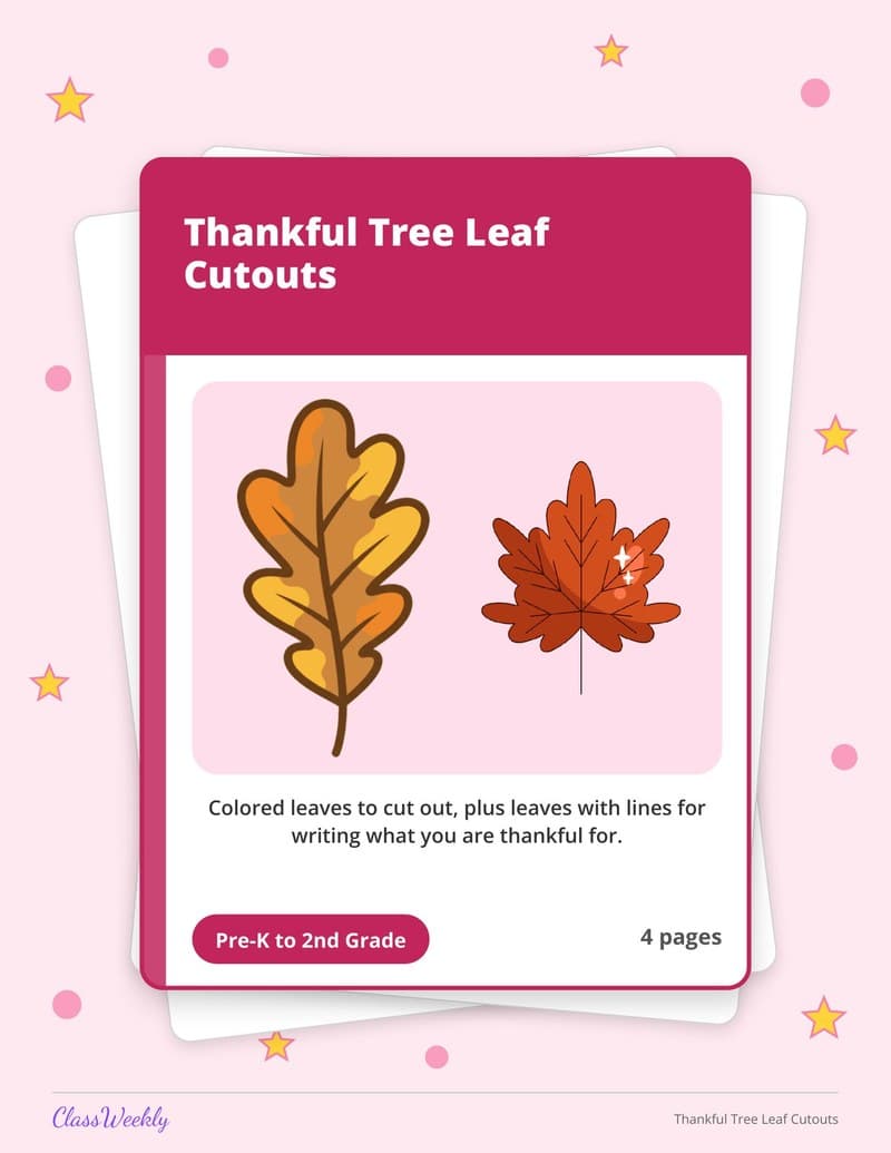 Thankful Tree Leaf Cutouts - Kindergarten Classroom Setup printable preview