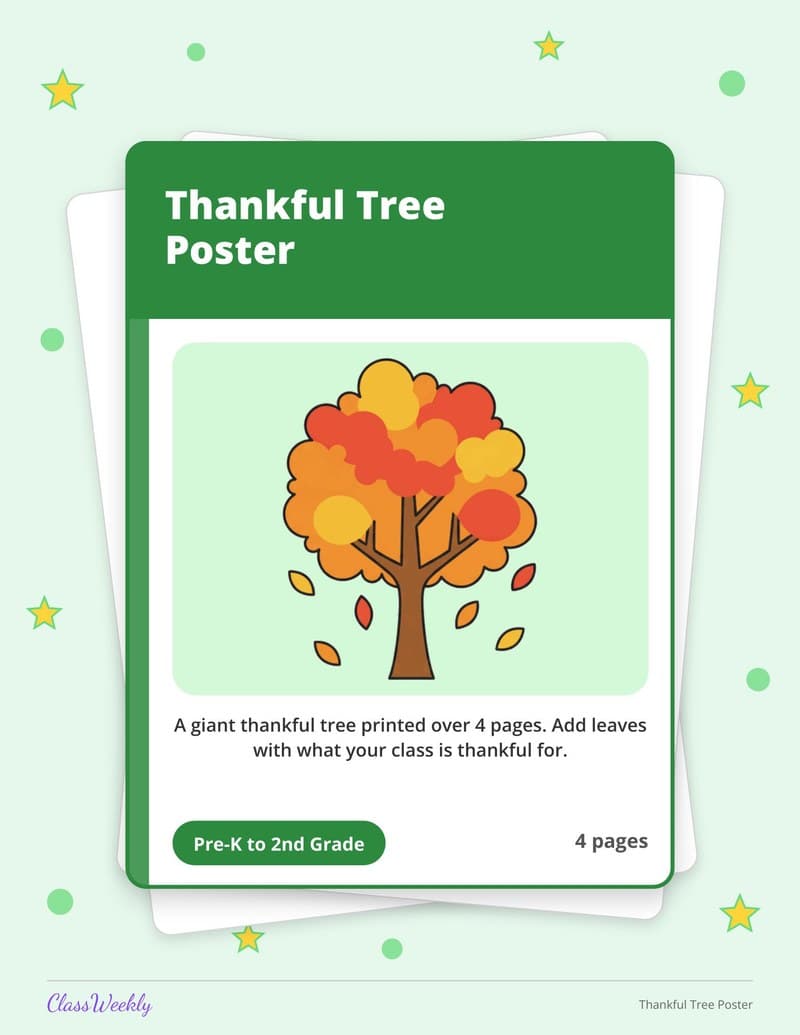 Thankful Tree Poster - 2nd Grade Classroom Setup printable preview