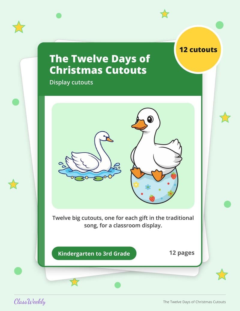 The Twelve Days of Christmas Cutouts - Kindergarten Classroom Setup printable preview