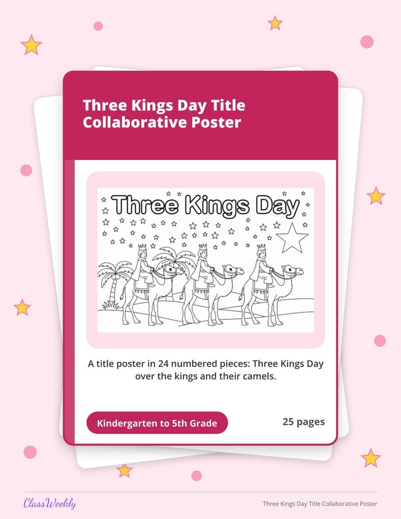 Three Kings Day Title Collaborative Poster - 4th Grade Classroom Setup printable preview