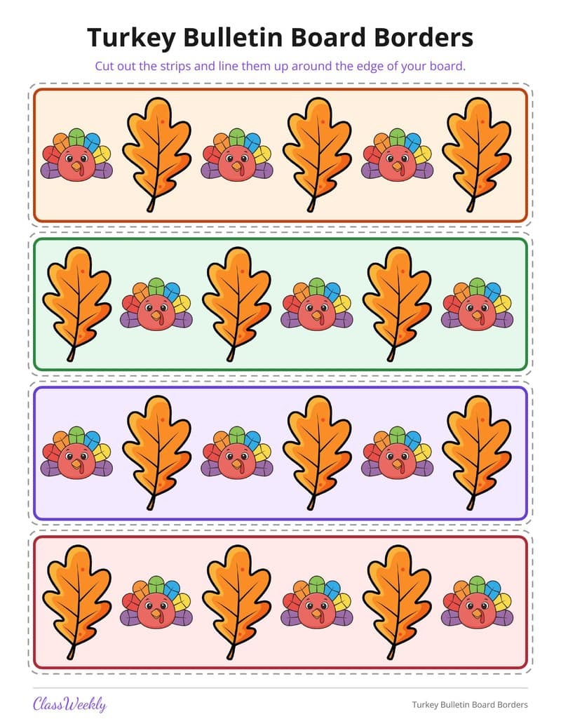 Turkey Bulletin Board Borders - 3rd Grade Classroom Setup printable preview