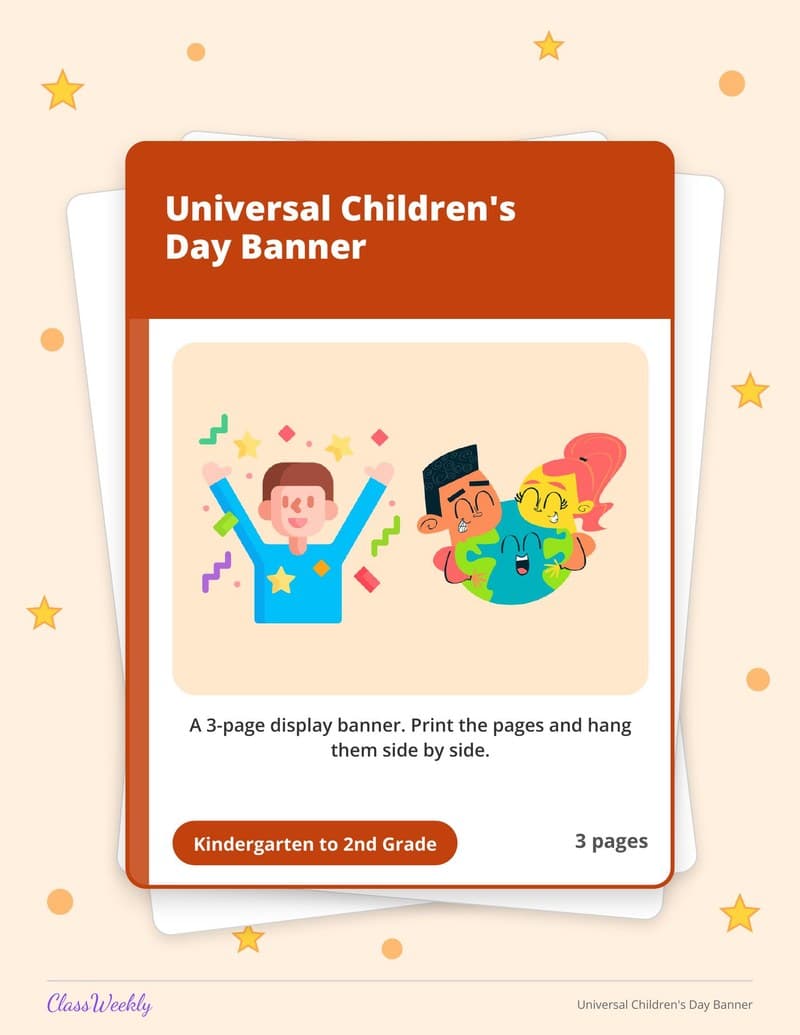 Universal Children's Day Banner - Kindergarten Classroom Setup printable preview