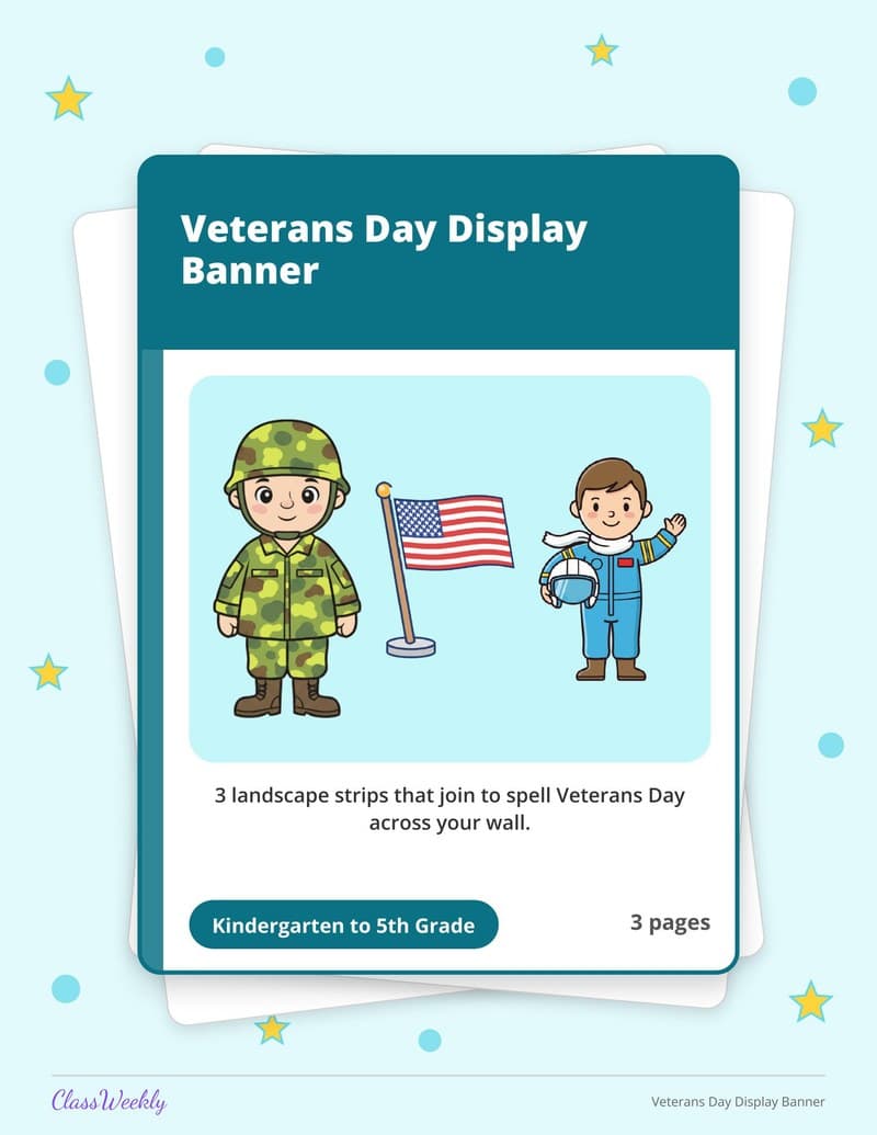 Veterans Day Display Banner - 2nd Grade Classroom Setup printable preview