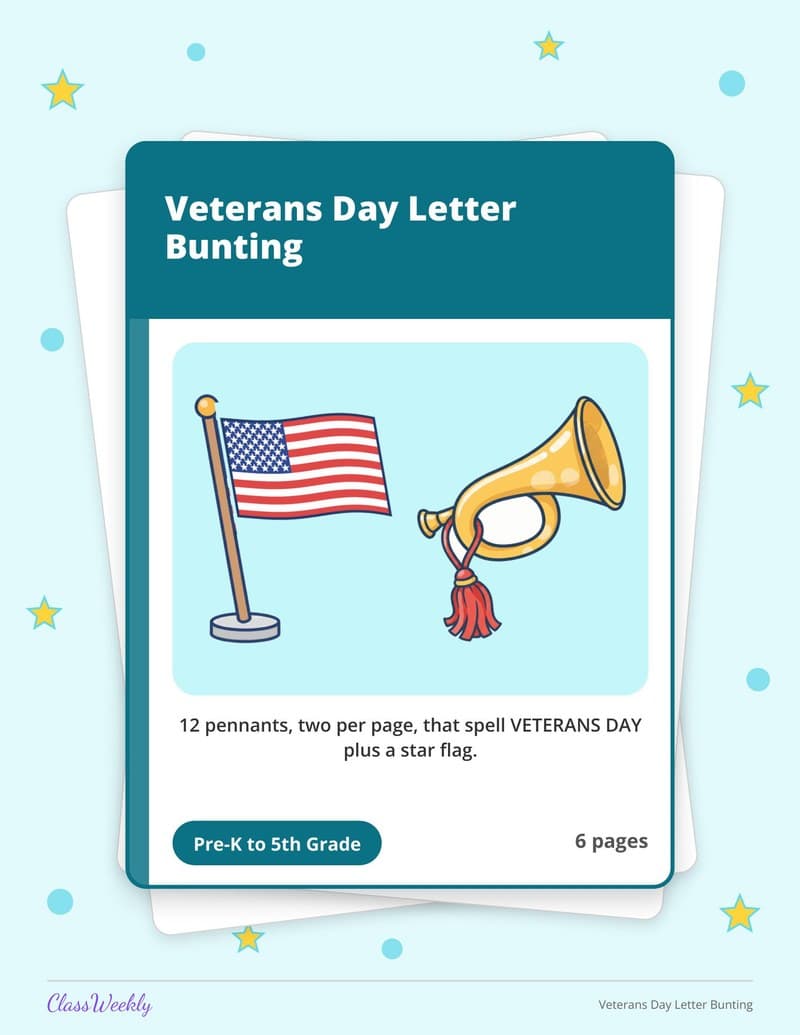 Veterans Day Letter Bunting - 4th Grade Classroom Setup printable preview