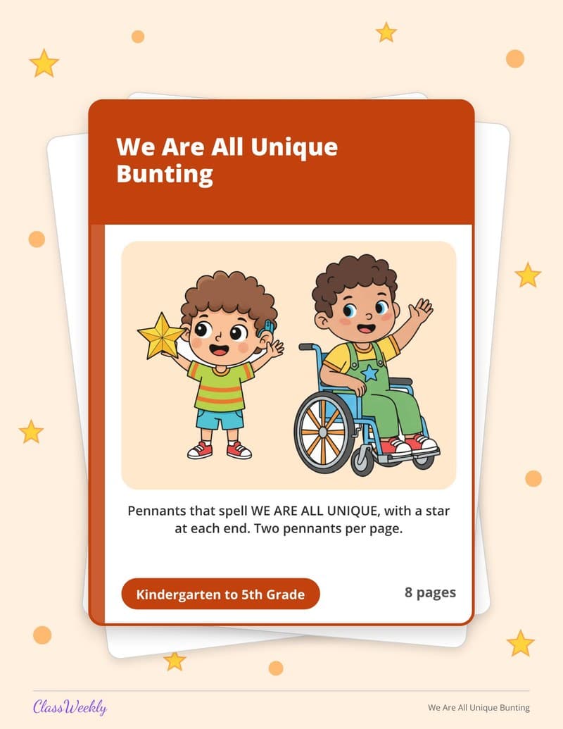 We Are All Unique Bunting - 3rd Grade Classroom Setup printable preview